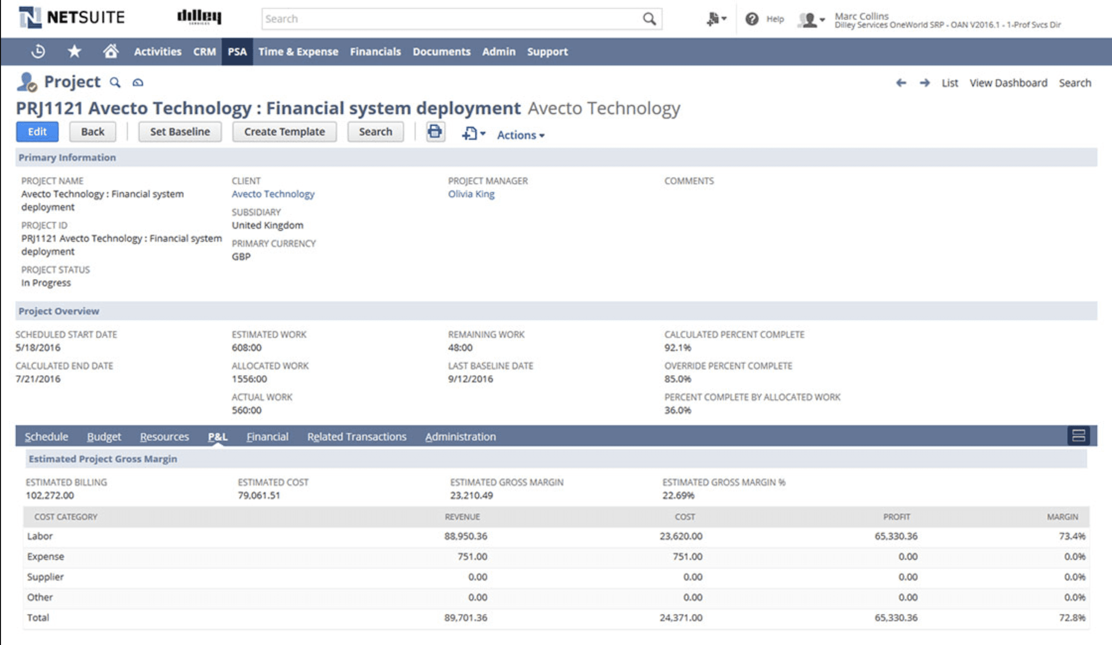 professional services erp features