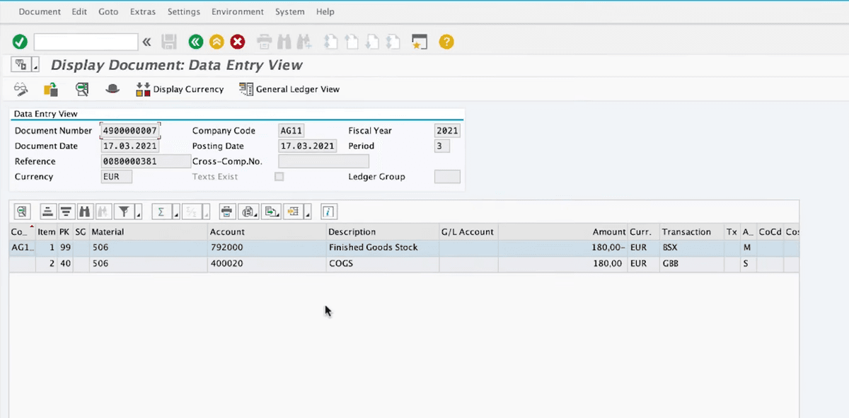 SAP S/4HANA Private Cloud (on-premise edition) general ledger document data entry view