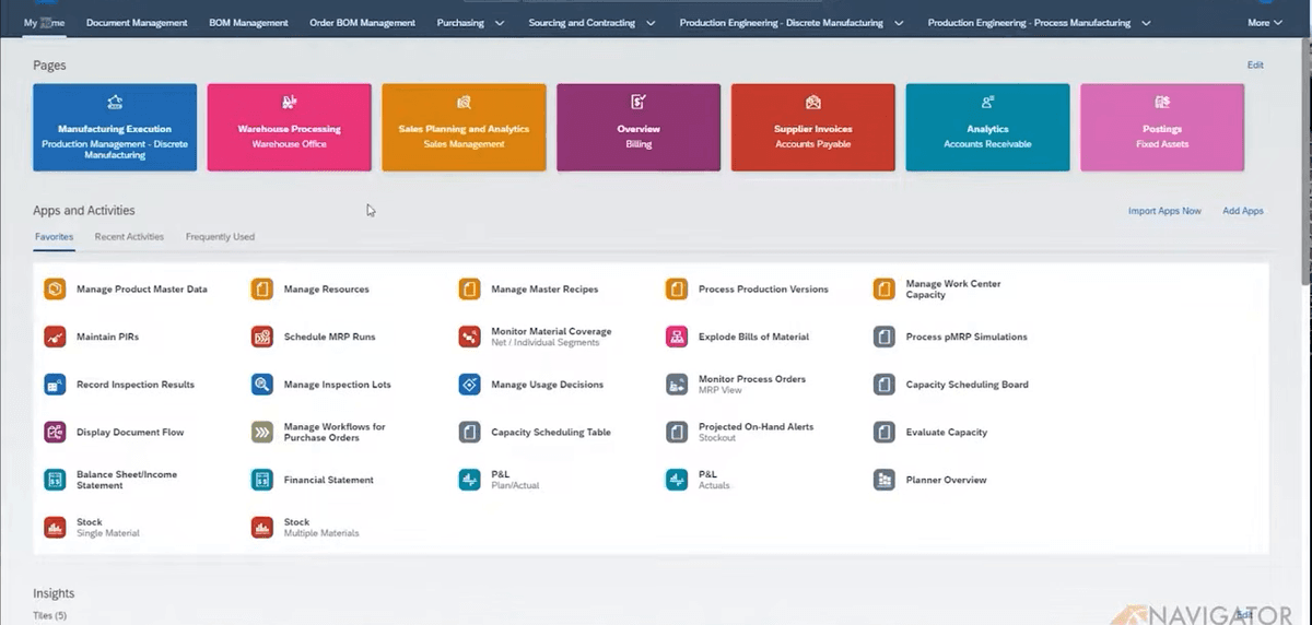 SAP S/4HANA Public Cloud Fiori launchpad showing Manufacturing Execution tiles and apps