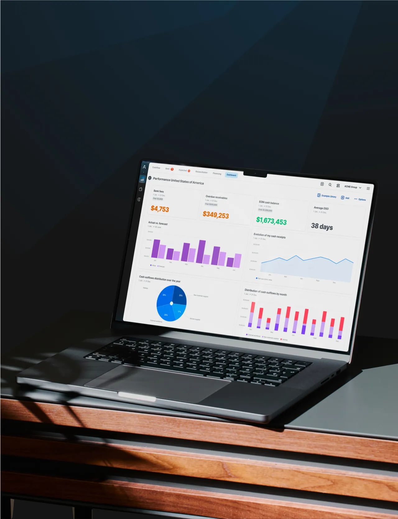 Cash reporting dashboard view
