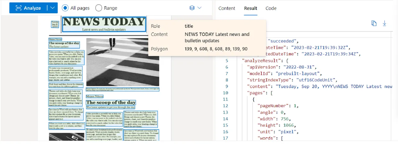 Layout model extracting text, tables, and structure