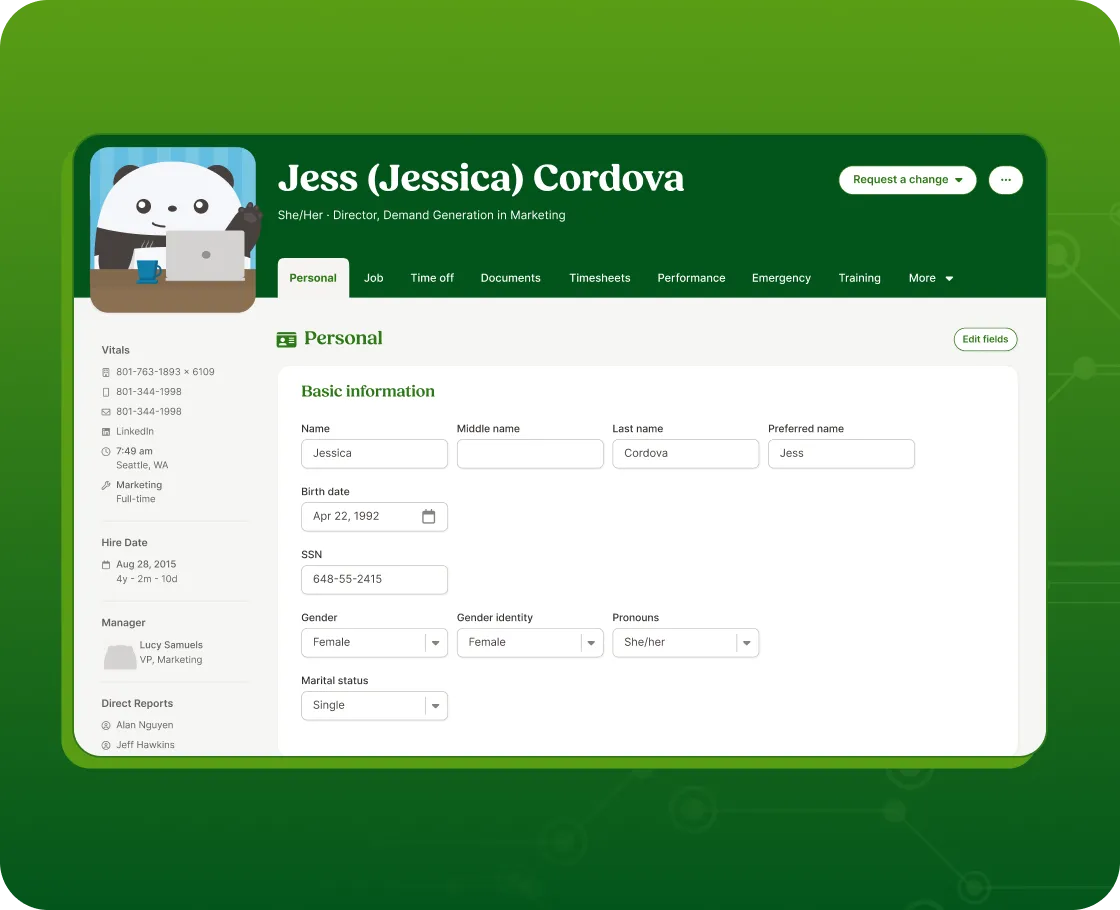 Employee record with personal information fields