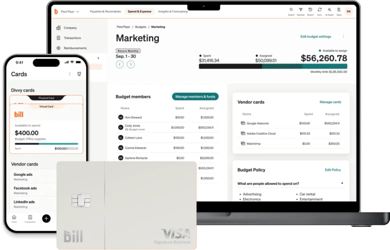 Spend dashboard shown across mobile and desktop