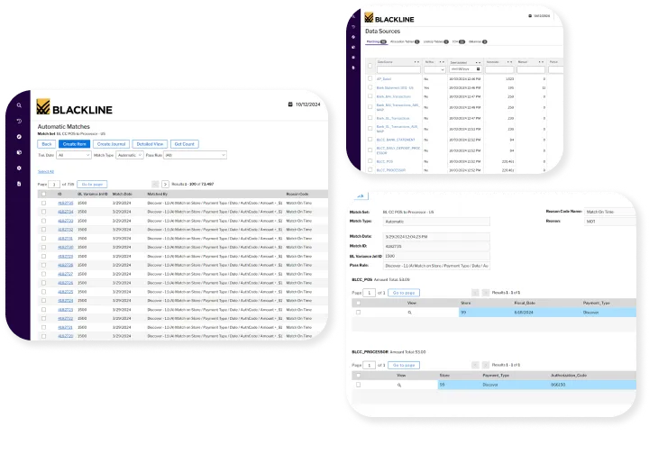 Transaction matching data sources and automatic match detail