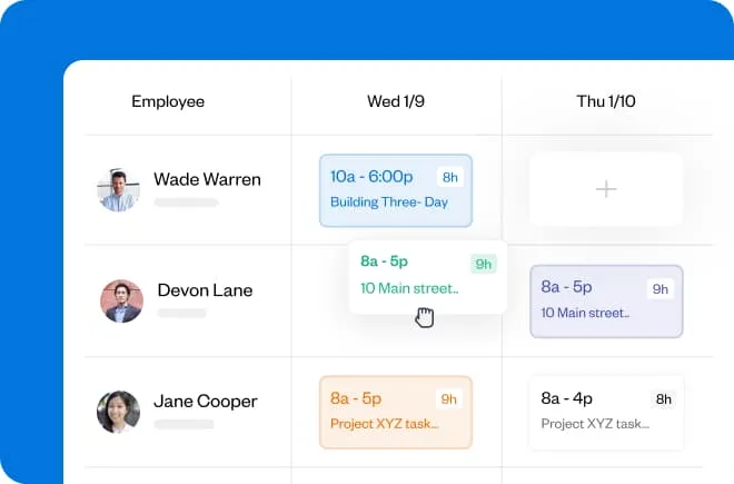 Drag-and-drop weekly schedule grid by employee