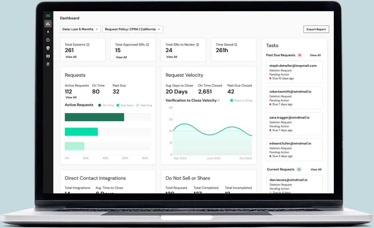 DataGrail platform tour: automated data detection, DSR workflow and consent management screens