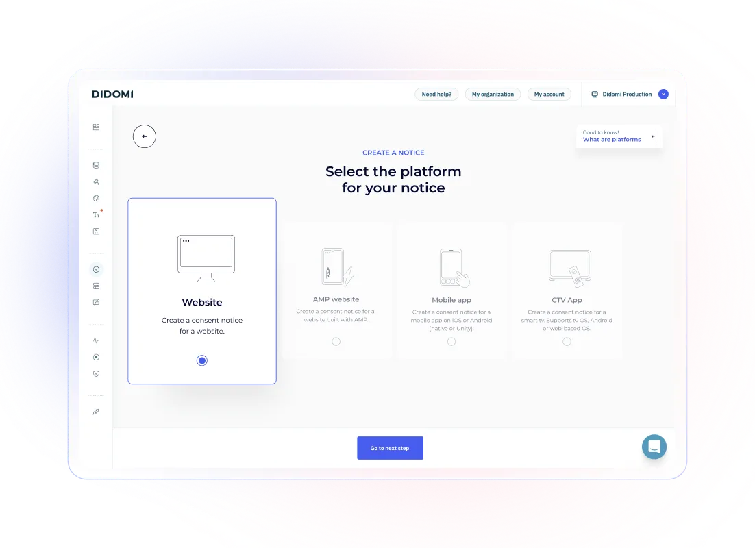 Didomi console: main CMP configuration and management screen