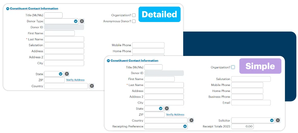 Custom data field configuration screen
