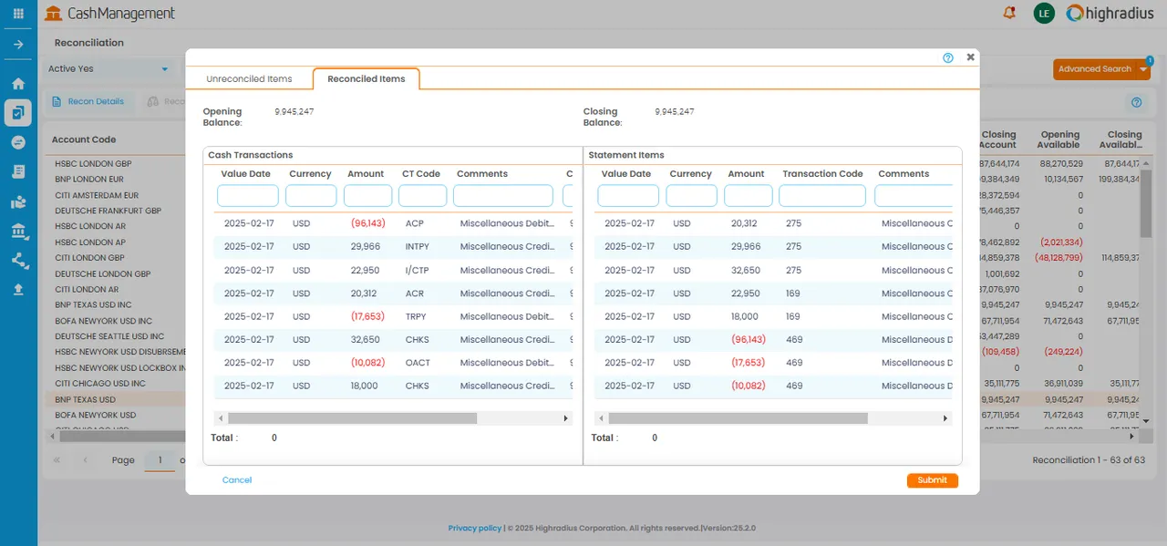 Bank reconciliation transaction matching