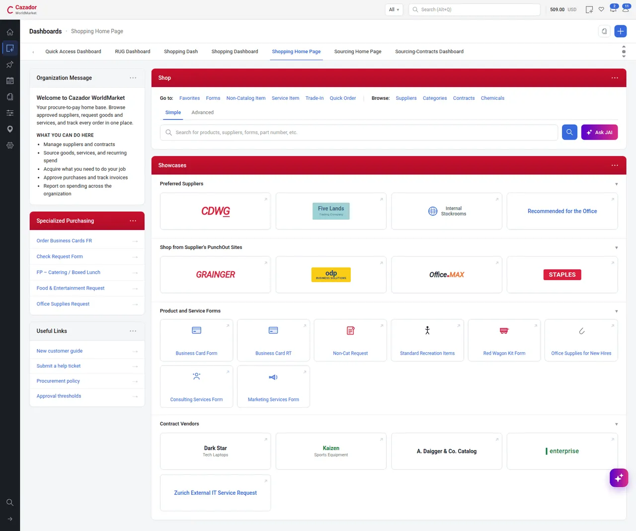 eProcurement shopping / catalog view