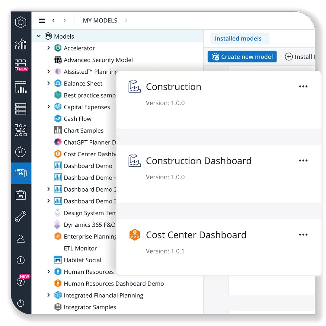Create new planning model dialog