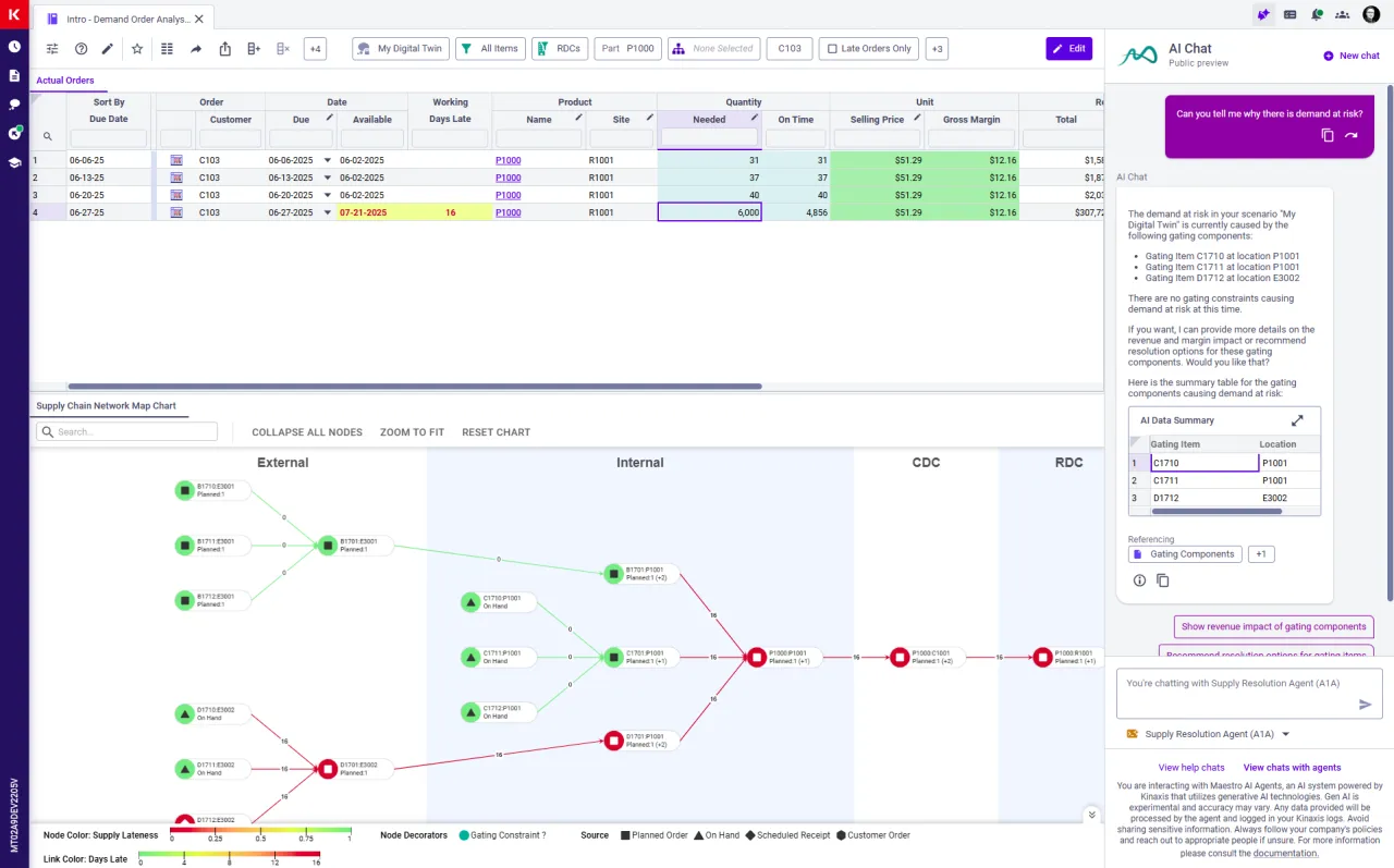 AI-guided planning in the Kinaxis Maestro interface