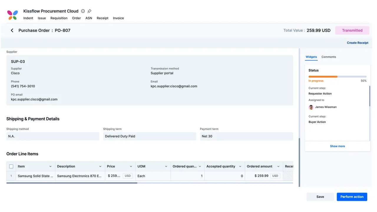 Kissflow Procurement Cloud interface