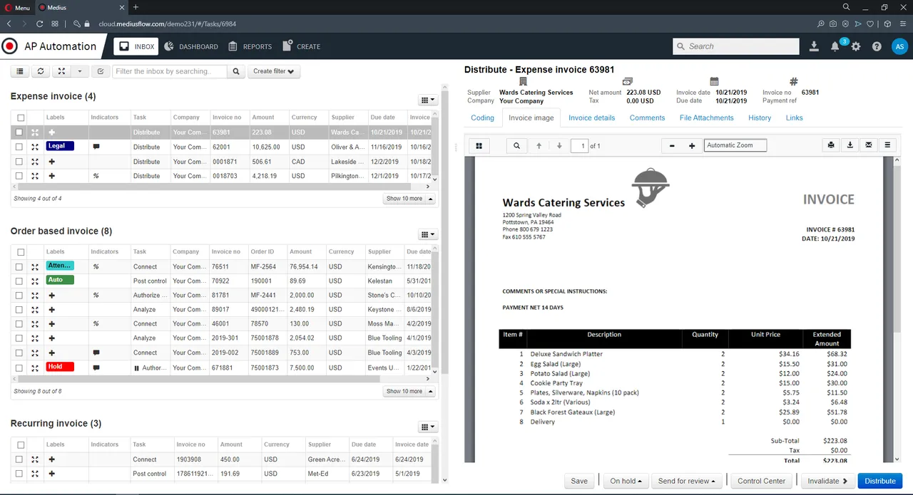 Medius AP Automation dashboard