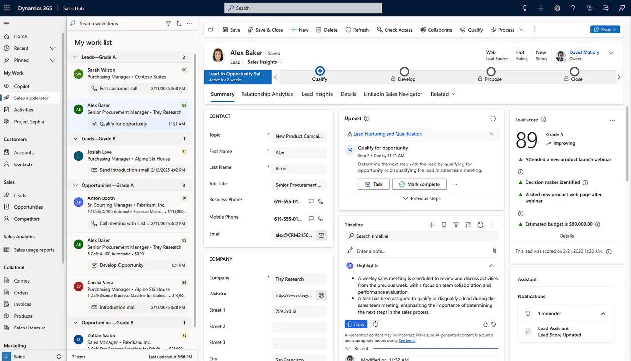 Seller work list with prioritized opportunities and scoring models