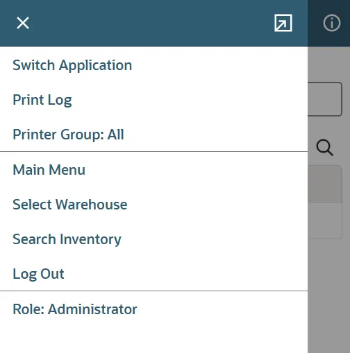 WMS mobile options menu