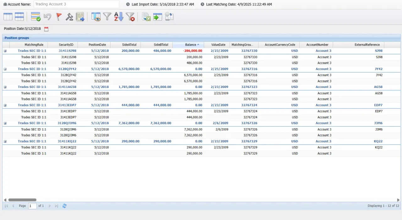 Securities position-matching grid