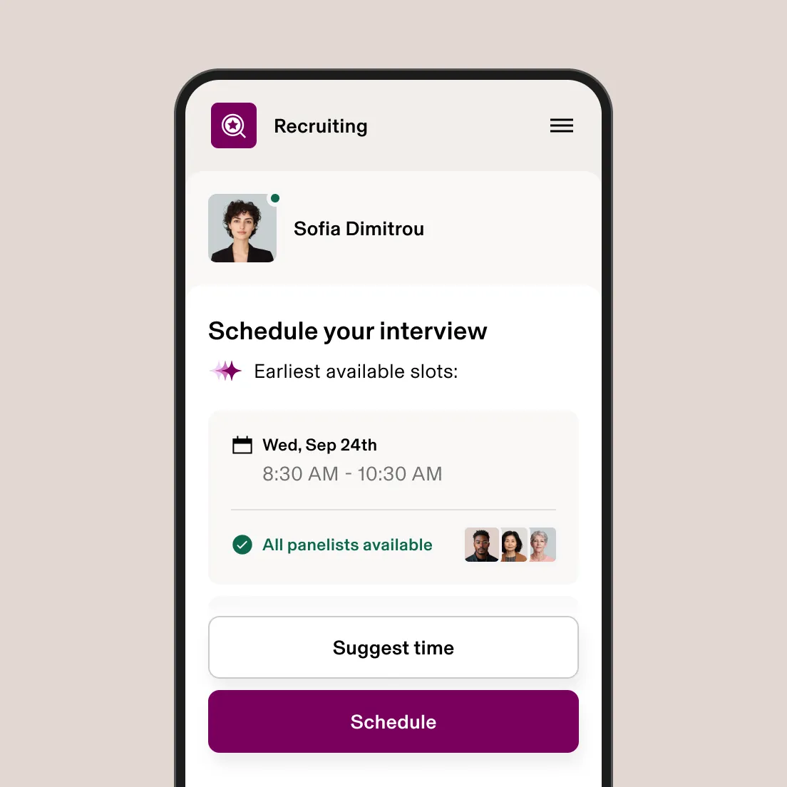 Mobile interview self-scheduling with panelist availability