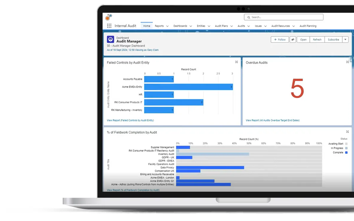 Internal audit dashboard on laptop screen