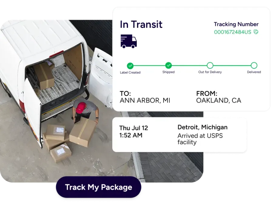 Branded customer tracking page with shipment status timeline