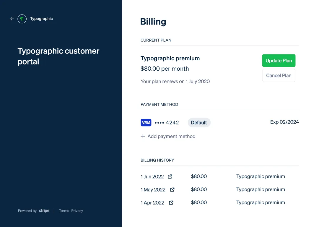 Self-serve customer portal for subscriptions and invoices