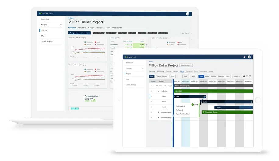 Unanet ERP AE project overview and Gantt chart scheduling