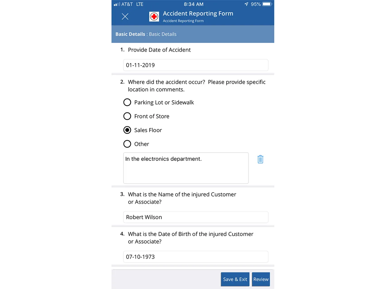 Workcloud Forms accident reporting form