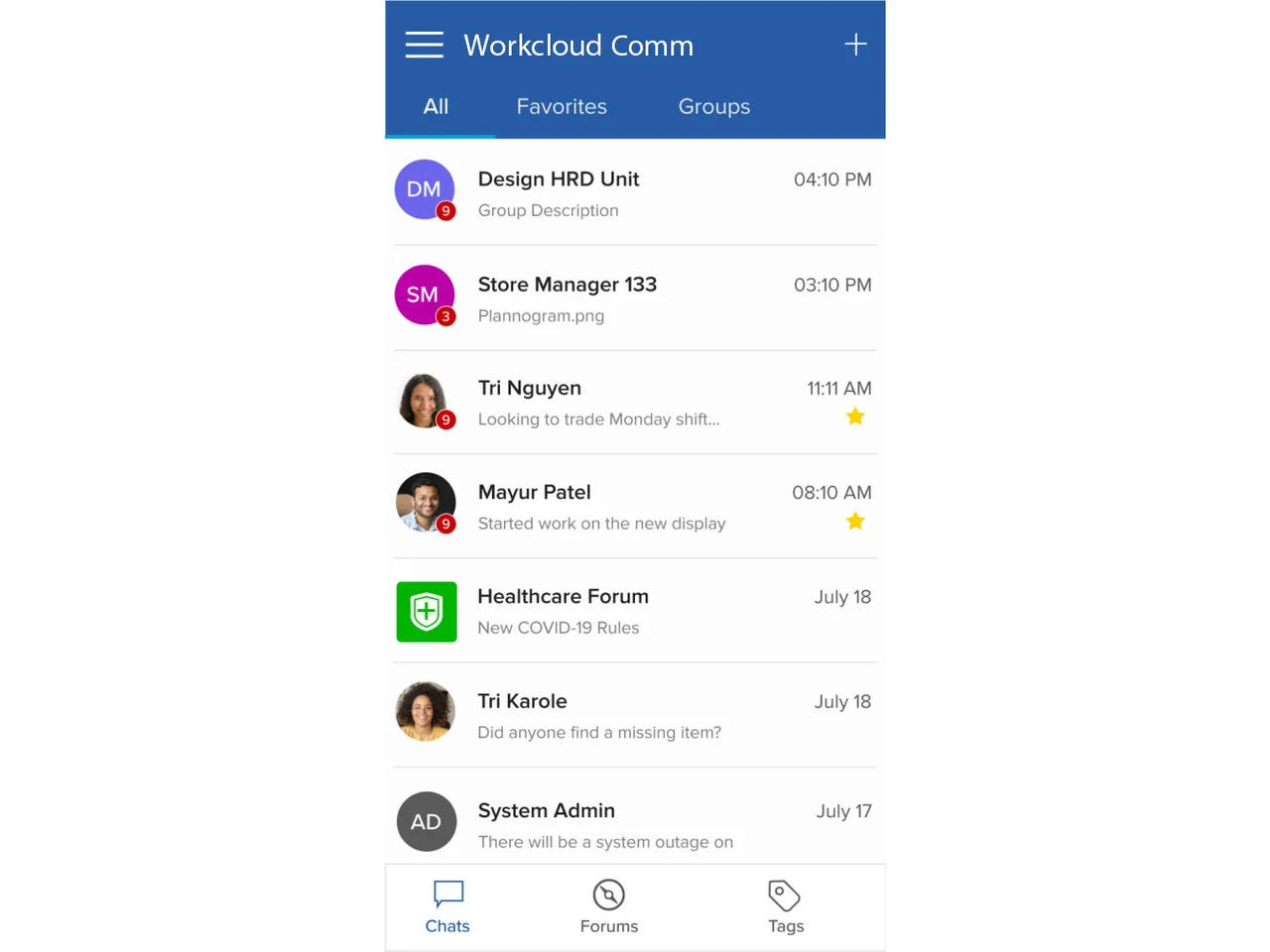 Workcloud Comm team messaging inbox