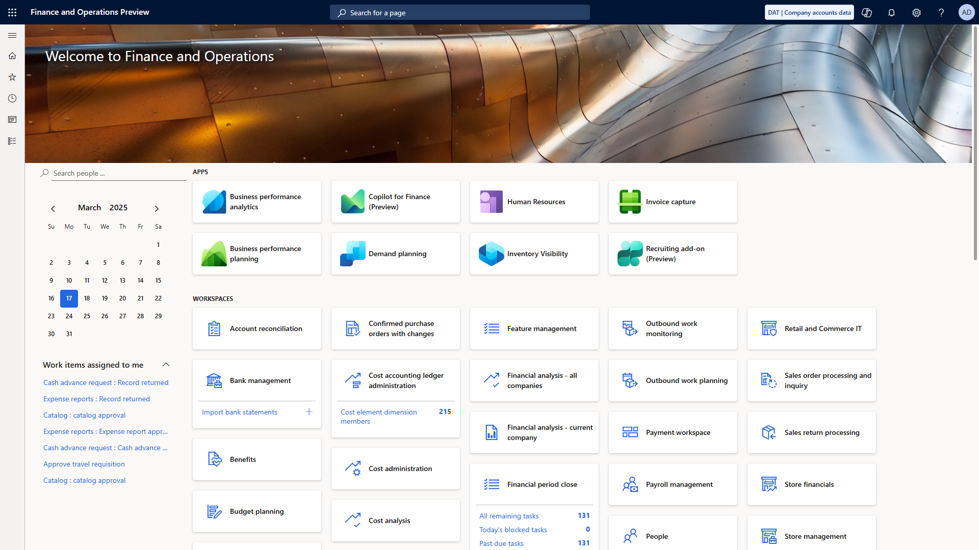Microsoft Dynamics 365 home screen