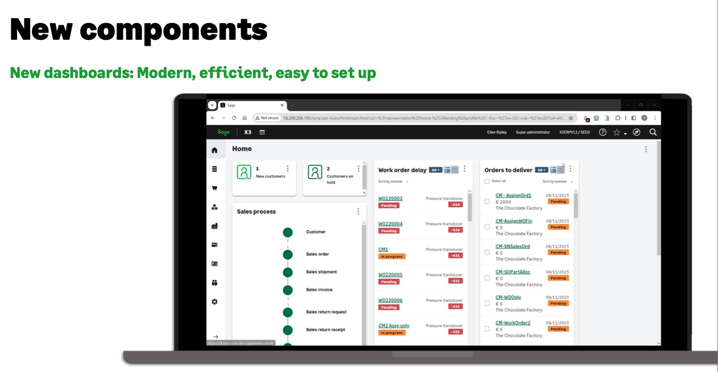 Sage X3 main dashboard