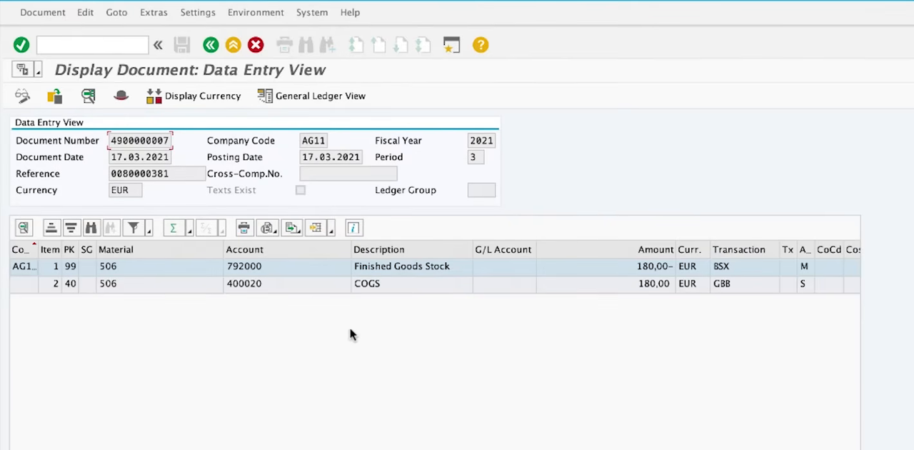 SAP S/4HANA Private Cloud (on-premise edition) general ledger document data entry view
